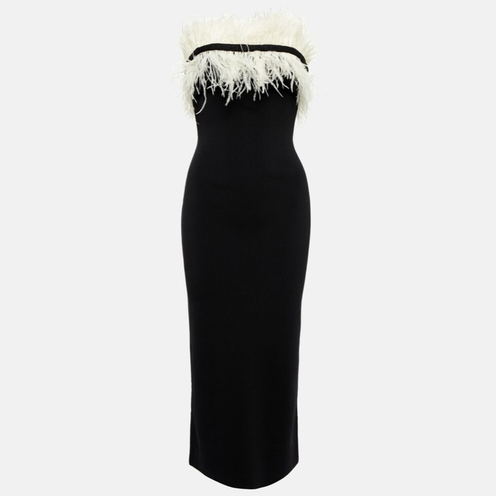Stunning black/ivory Staud - Nellie feather-trimmed midi dress😍 - Picture 6 of 13